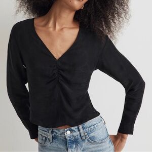 NWT Madewell Brushed Ruched Front V Neck Top